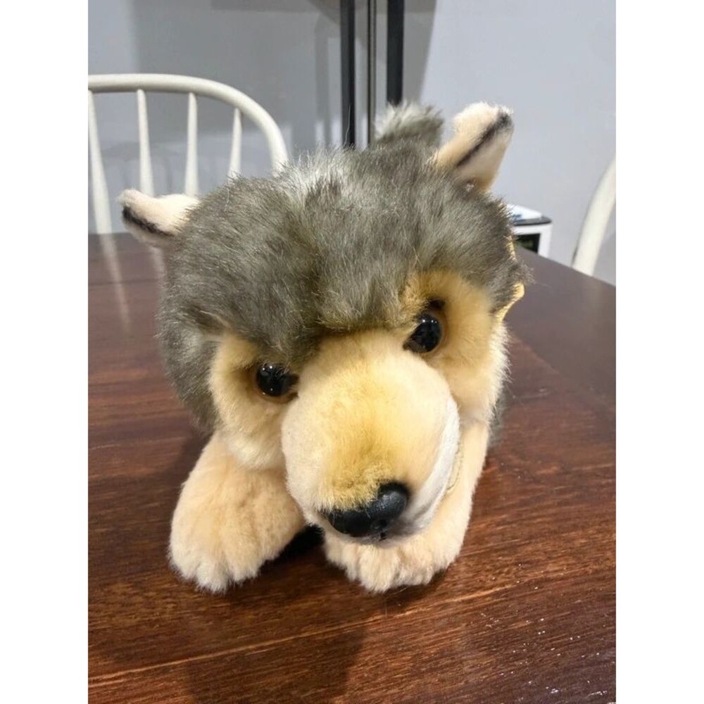 Aurora Miyoni Wolf Plush #10907 Gray Tan Lying Stuffed Animal With Hang Tag
